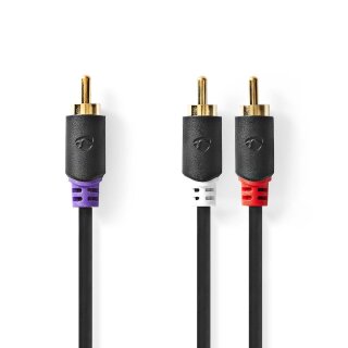 Subwoofer Kabel | RCA | 2x RCA Stecker | Vergoldet | 3.00 m | Rund | 4.0 mm | Anthrazit | Box