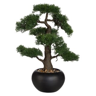 Kunstpflanze Deko Großer Bonsai Zeder 48cm mit Topf Keramik künstlich Kunststoff groß