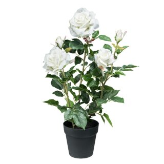 Kunstpflanze Rosenbusch Rose Rosen weiß mit Topf 58cm hoch Deko Busch