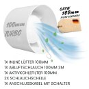 Grow Abluft Set 100mm leise Belüftungsset für Growbox Aktivkohlefilter Lüfter Abluftlüfter Abluftschlauch mit Kabel Schalter