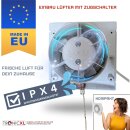 230V Badlüfter mit Kabel Schalter Stecker IPX4 100mm Abluft Zuluft Lüfter Ventilator mit Netzstecker für WC Toilette Keller