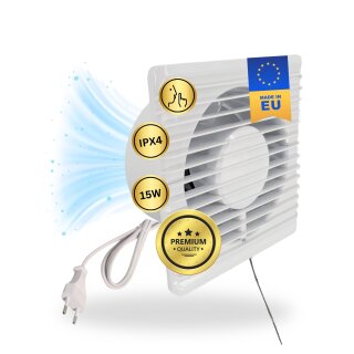 230V Badlüfter mit Kabel Schalter und Stecker IPX4 125mm Lüfter Ventilator mit Netzstecker