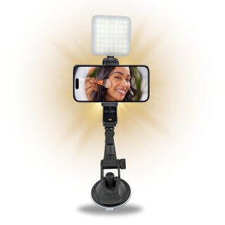 Saugnapf Smartphone Handy Halterung mit Lampe Licht Selfie Auto I lackierter Schreibtisch