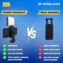 Smartphone Stativ Adapter mit LED Lampe Videoleuchte Halterung kompatibel mit Apple iPhone Samsung Xiaomi Handy