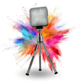 Premium Videoleuchte + Stativ Softlight Videolicht 49 LED Foto Lampe für Kaltschuh Blitzschuh I 1/4" für Fotolampe Fotoleuchte