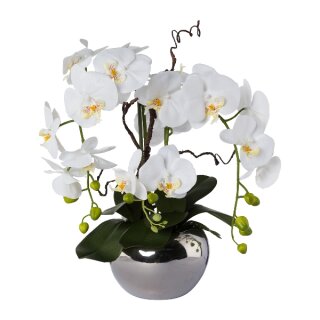 Kunstpflanze Orchidee Phalaenopsis im Topf weiß silber Deko Idee