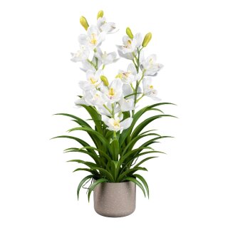 Kunstpflanze hoch 70cm Orchiodee Cymbidie im Topf grau Melamin