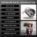 200mm Industrie Axial Rohrlüfter 350 m³/h Metall Abluftventilator Lüfter Zuluft Abluft Rohrventilator Abluftlüfter