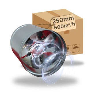 250mm Premium Industrie Axial Rohrlüfter Metall Abluftventilator Lüfter Zuluft Abluft Rohrventilator