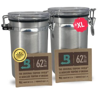 2x 500ml Kräuter Dose für Stash Box Container luftdicht + Boveda 62% Ernte Grow