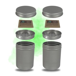 2x Premium 250ml Kräuter Dose mit Einsatz+ Boveda Grow Aufbewahrung Ernte Stash Box