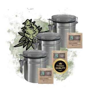 3 Stück Premium Kräuter Aufbewahrung Dose 250ml luftdicht kompatibel mit Boveda + Pack 58% Größe 8 Grow Ernte Dose Behälter Vorratsdose