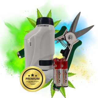 Grow Ernte Set I Taschenmikroskop mit LED + Ernteschere + Akkus I Ernte Helfer Grower Zubehör für Growbox