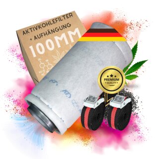 Premium Aktivkohlefilter 100mm + Aufhängung Set Grow für Growbox Filter Zelt AKF Grower Zubehör Luftkohlefilter Kohlenstofffilter