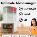 2x 1 Liter Grow Vakuum Kräuter Borosilikat Glas Aufbewahrung Vorratsglas Ernte 1000ml luftdicht Glasbehälter mit Deckel