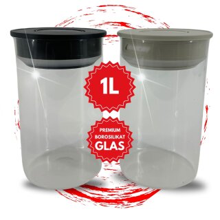 Vorratsgläser Set 2x 1 Liter Vakuum Borosilikat Glas Aufbewahrung Vorratsglas 1000ml luftdicht Glasbehälter