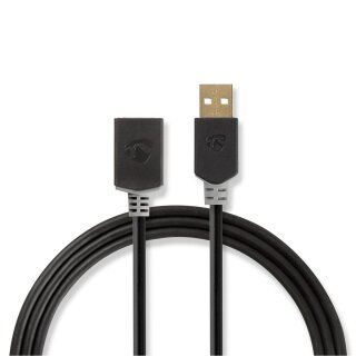 USB 2.0-Kabel | A-Stecker  -  A-Buchse | 2,0 m | Anthrazit
