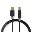 USB 2.0-Kabel | A-Stecker  -  B-Stecker | 2,0 m | Anthrazit