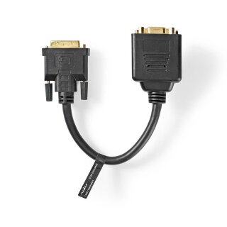 DVI-Adapterkabel | DVI-I 24 + 5-poliger Stecker - DVI-I-Buchse (24 + 5) + VGA Buchse | 0,2 m | Schwarz