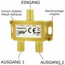 Vergoldeter Digital 2-fach Antennenverteiler 3D 4K HD gold F-Splitter